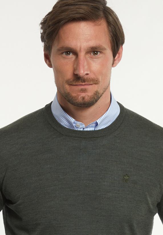 River Woods Custom Fit Basic Merinotrui Ronde Hals Forest Mix