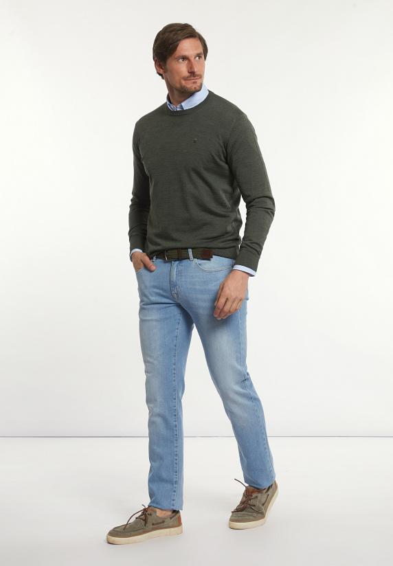 River Woods Custom Fit Basic Merinotrui Ronde Hals Forest Mix