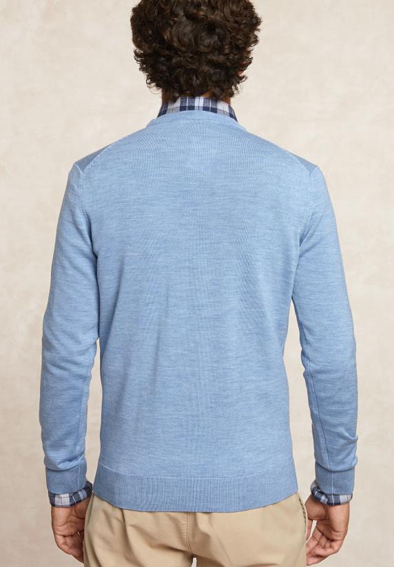 River Woods Custom Fit Basic Merinotrui Ronde Hals Glacier Mix