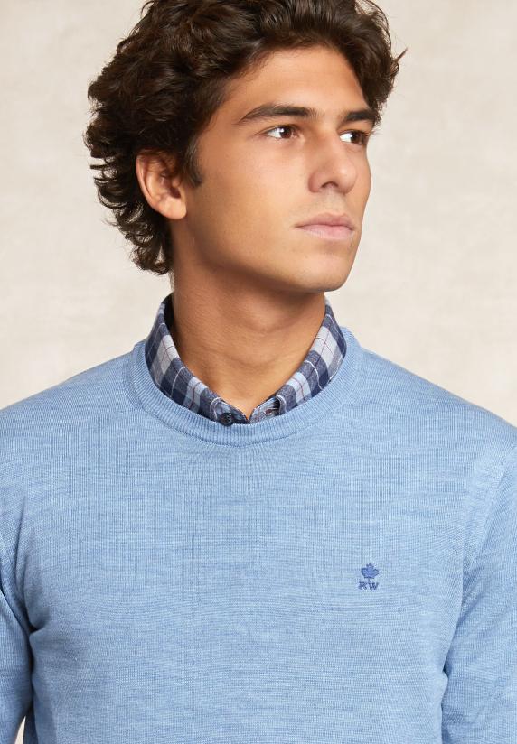 River Woods Custom Fit Basic Merinotrui Ronde Hals Glacier Mix