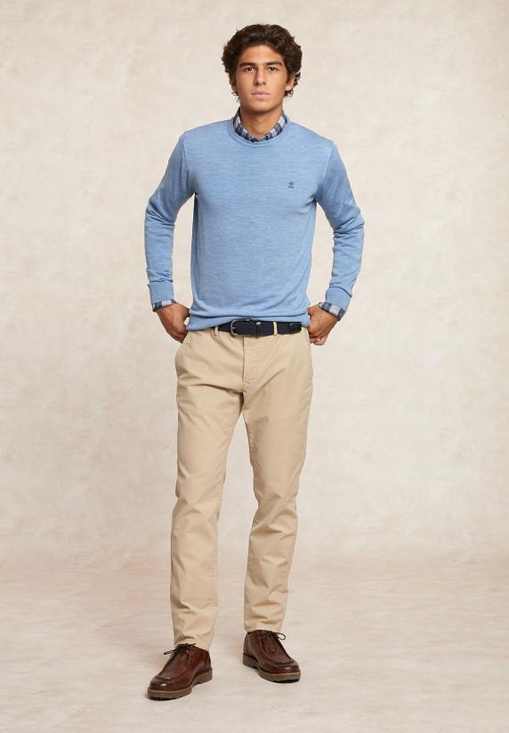 River Woods Custom Fit Basic Merinotrui Ronde Hals Glacier Mix