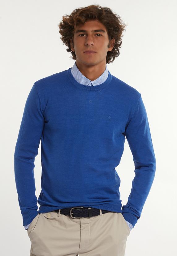 river woods Custom fit basic merinotrui ronde hals gloaming mix