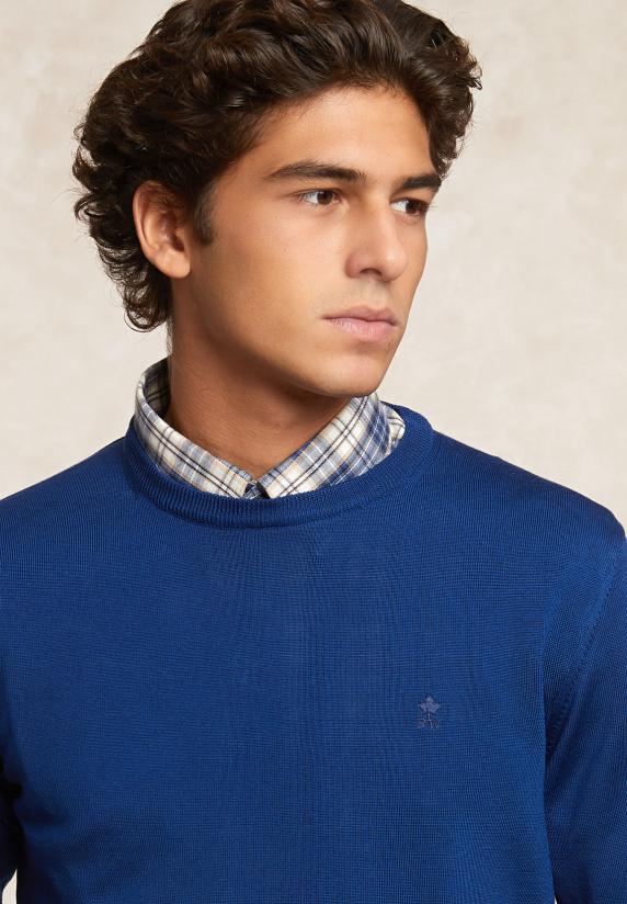 River Woods Custom Fit Basic Merinotrui Ronde Hals Lake