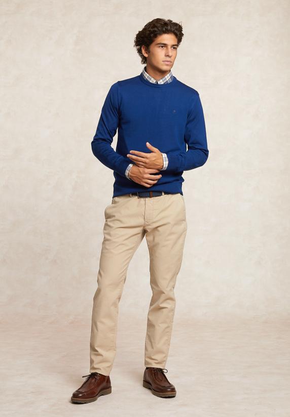 River Woods Custom Fit Basic Merinotrui Ronde Hals Lake