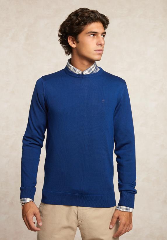 river woods Custom fit basic merinotrui ronde hals lake