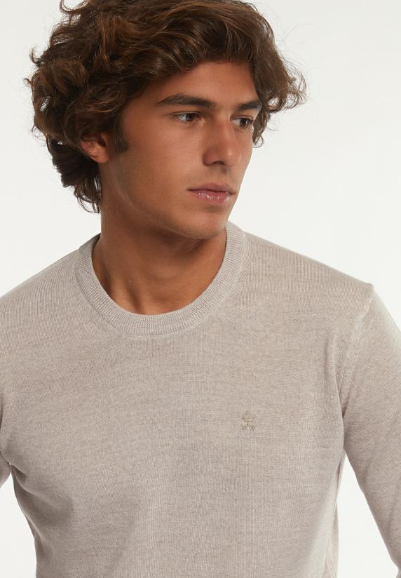 River Woods Custom Fit Basic Merinotrui Ronde Hals Linen Mix