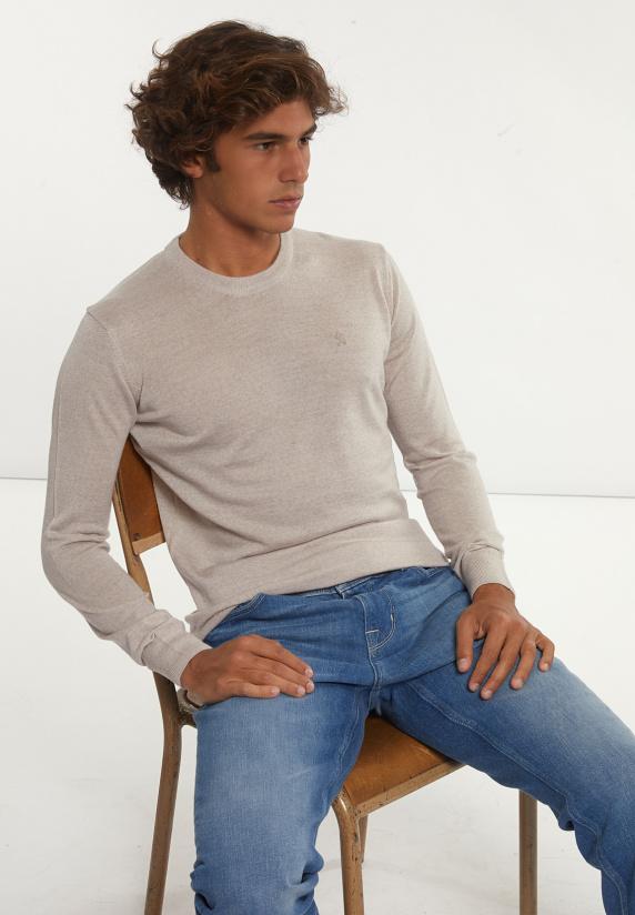 River Woods Custom Fit Basic Merinotrui Ronde Hals Linen Mix