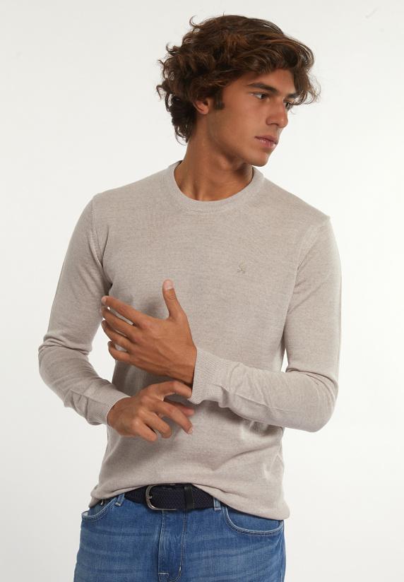 river woods Custom fit basic merinotrui ronde hals linen mix