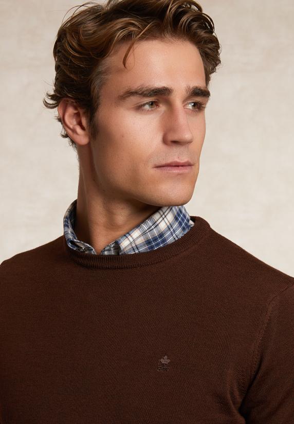 River Woods Custom Fit Basic Merinotrui Ronde Hals Milky Way Mix