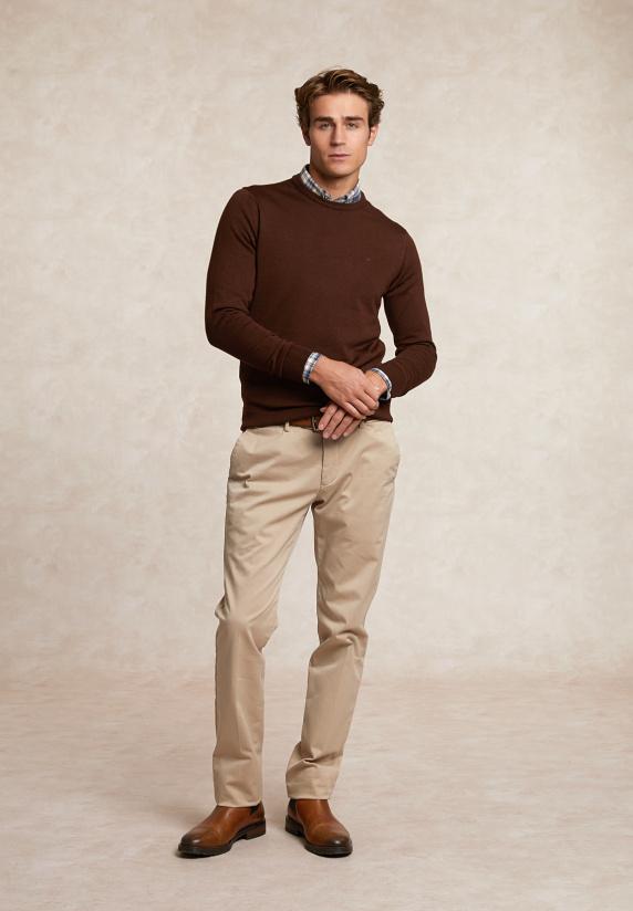 River Woods Custom Fit Basic Merinotrui Ronde Hals Milky Way Mix