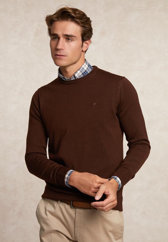 river woods Custom fit basic merinotrui ronde hals milky way mix