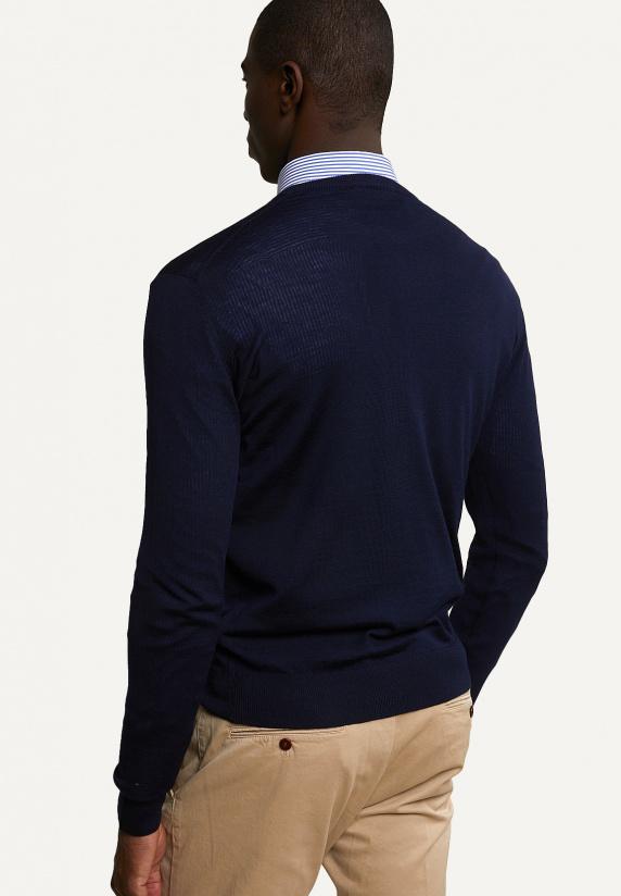 River Woods Custom Fit Basic Merinotrui Ronde Hals Navy