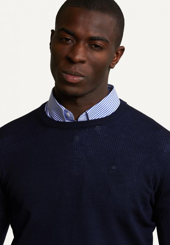 River Woods Custom Fit Basic Merinotrui Ronde Hals Navy