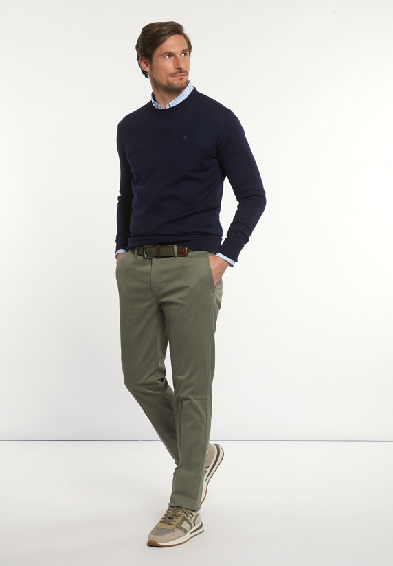 River Woods Custom Fit Basic Merinotrui Ronde Hals Navy Blue