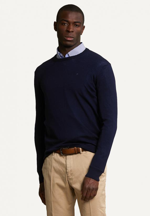 river woods Custom fit basic merinotrui ronde hals navy