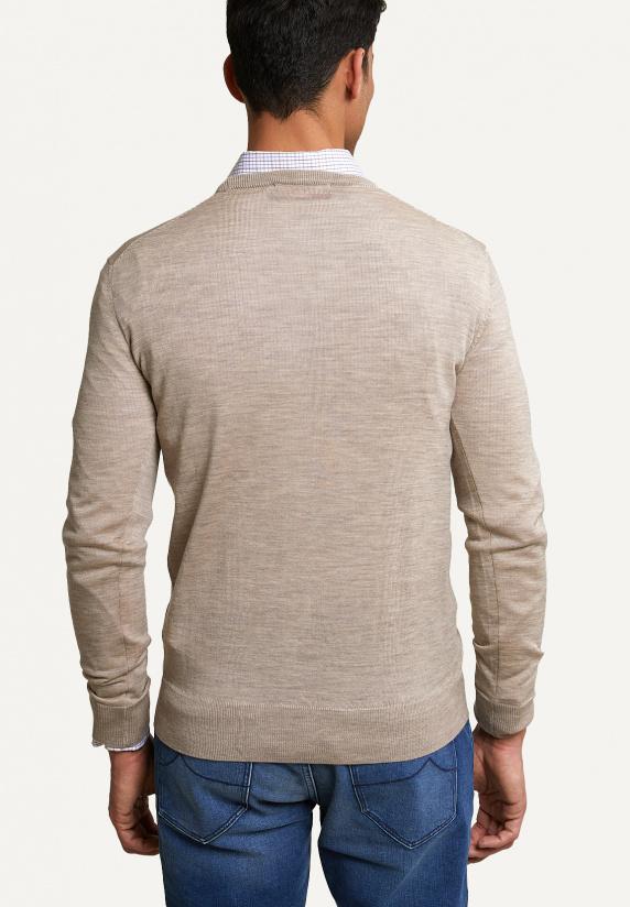 River Woods Custom Fit Basic Merinotrui Ronde Hals Old Wood Mix