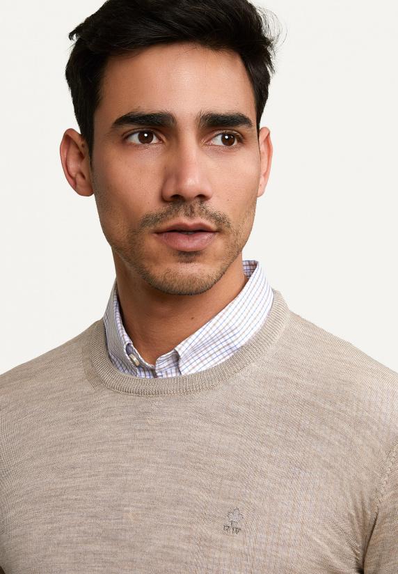 River Woods Custom Fit Basic Merinotrui Ronde Hals Old Wood Mix