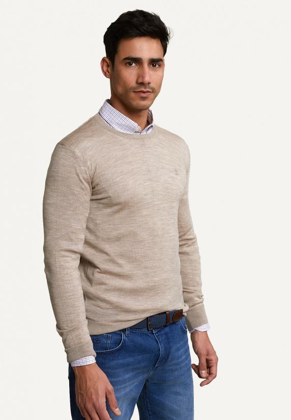 river woods Custom fit basic merinotrui ronde hals old wood mix