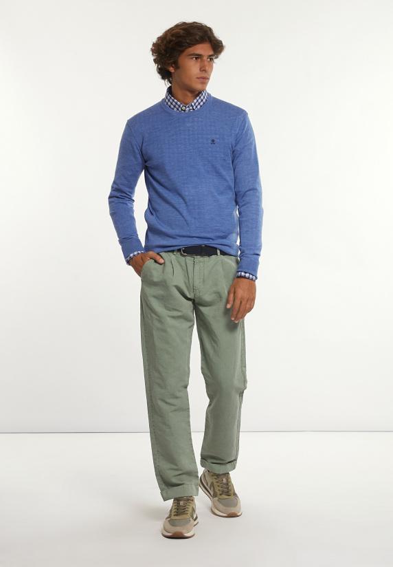 River Woods Custom Fit Basic Merinotrui Ronde Hals Persian Blue Mix