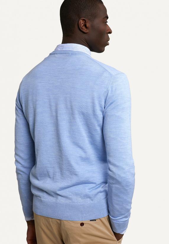 River Woods Custom Fit Basic Merinotrui Ronde Hals Sky Mix