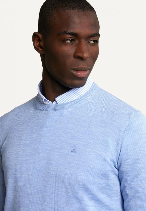 River Woods Custom Fit Basic Merinotrui Ronde Hals Sky Mix