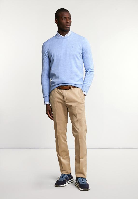 River Woods Custom Fit Basic Merinotrui Ronde Hals Sky Mix