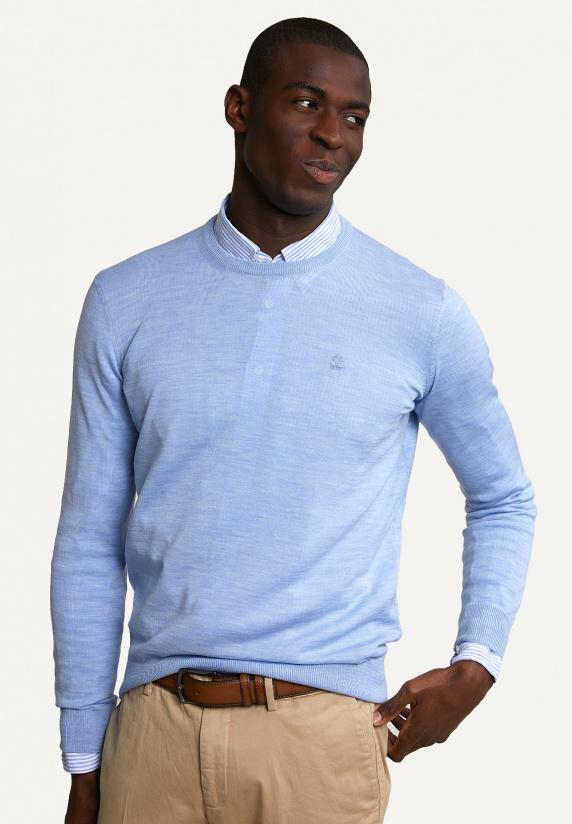 river woods Custom fit basic merinotrui ronde hals sky mix