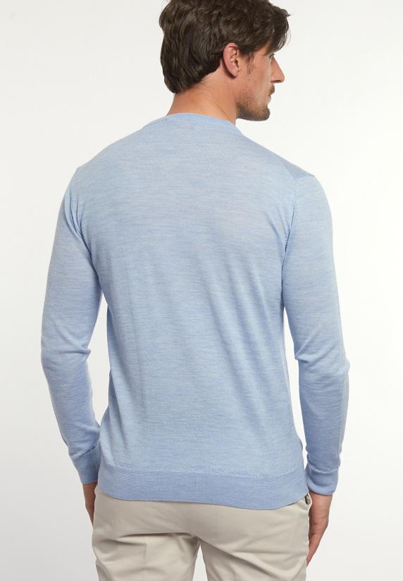 River Woods Custom Fit Basic Merinotrui Ronde Hals Soft Blue Mix