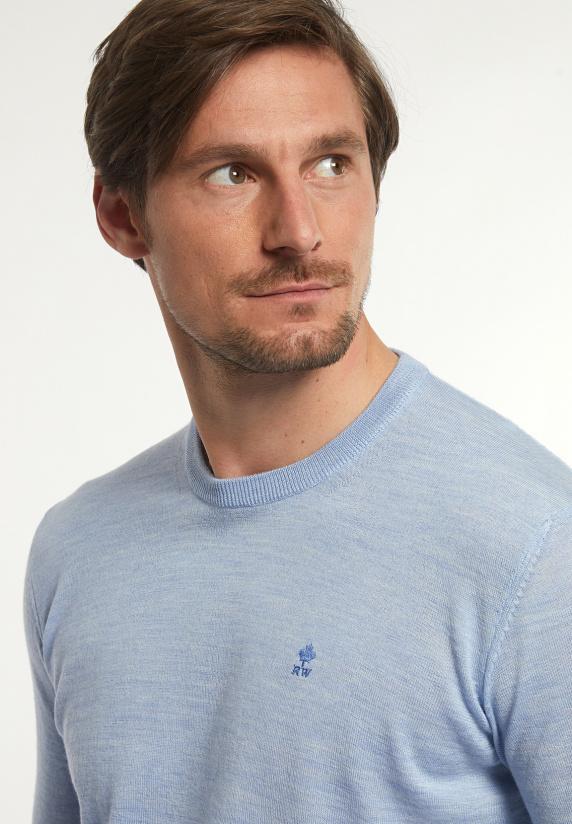River Woods Custom Fit Basic Merinotrui Ronde Hals Soft Blue Mix