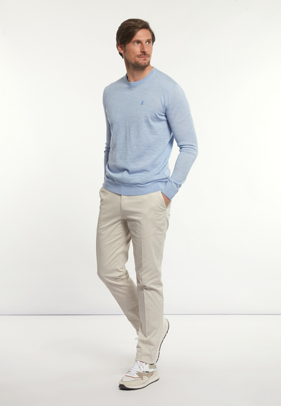 River Woods Custom Fit Basic Merinotrui Ronde Hals Soft Blue Mix