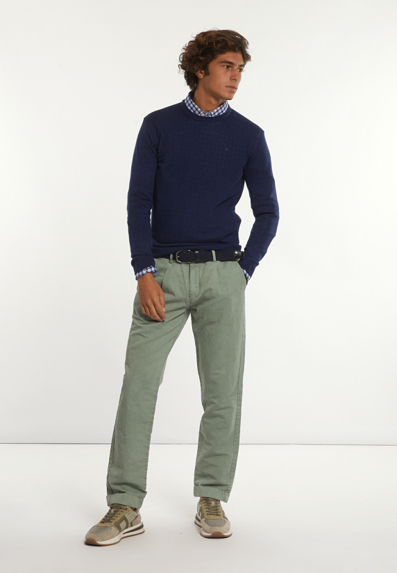 River Woods Custom Fit Basic Merinotrui Ronde Hals Twilight Mix