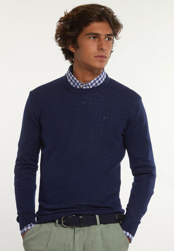 river woods Custom fit basic merinotrui ronde hals twilight mix