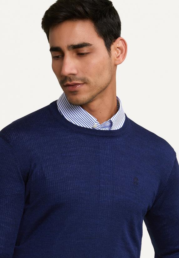 River Woods Custom Fit Basic Merinotrui Ronde Jals Dk Royal Blue Mix