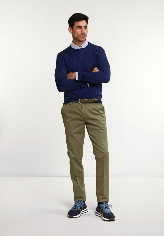 River Woods Custom Fit Basic Merinotrui Ronde Jals Dk Royal Blue Mix