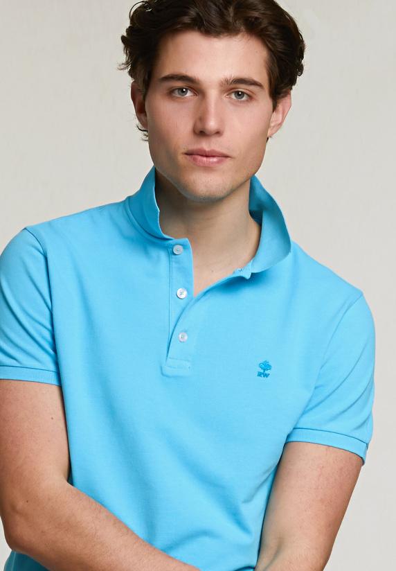 River Woods Custom Fit Basic Pima Katoen Polo Acqua