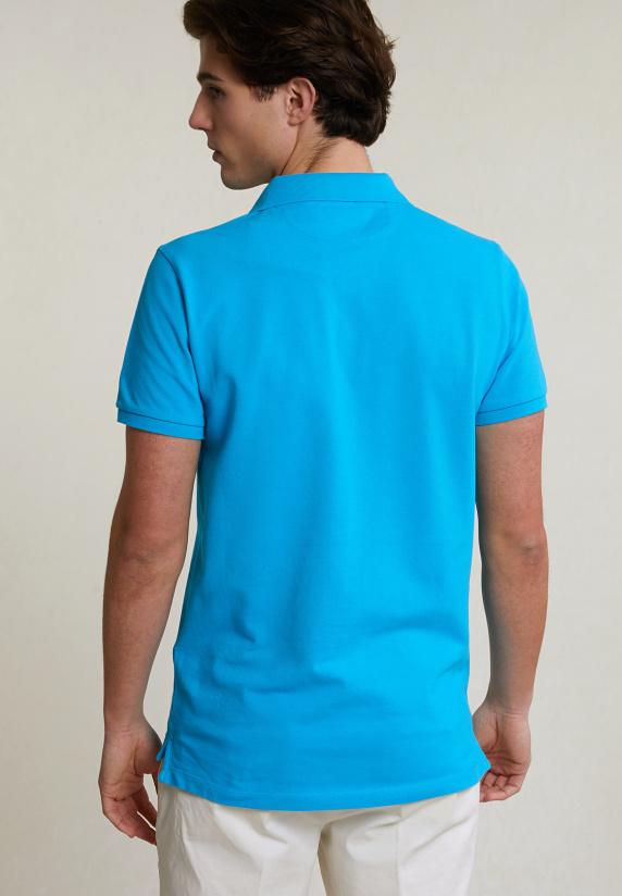 River Woods Custom Fit Basic Pima Katoen Polo Electric Blue