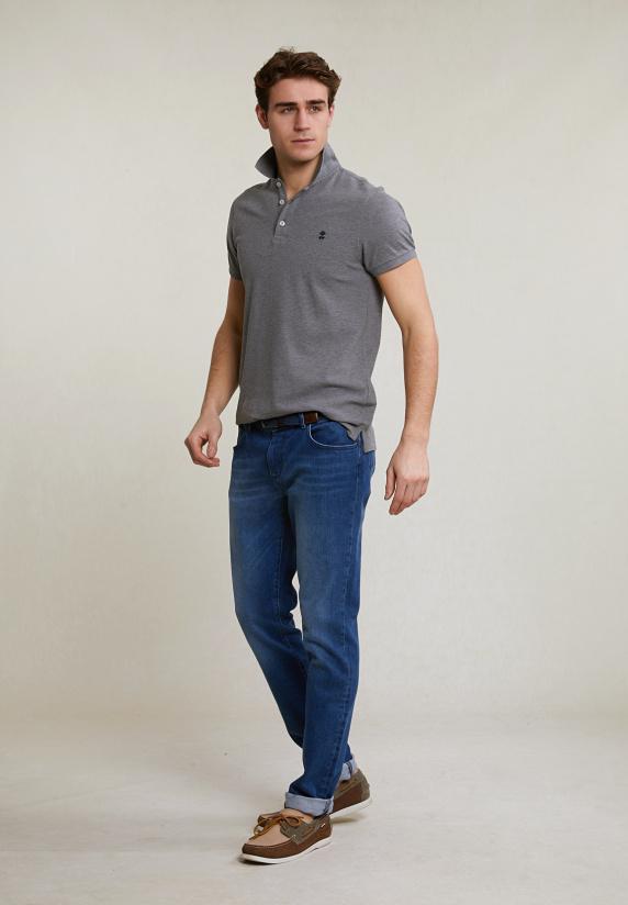 River Woods Custom Fit Basic Pima Katoen Polo Grey Mix
