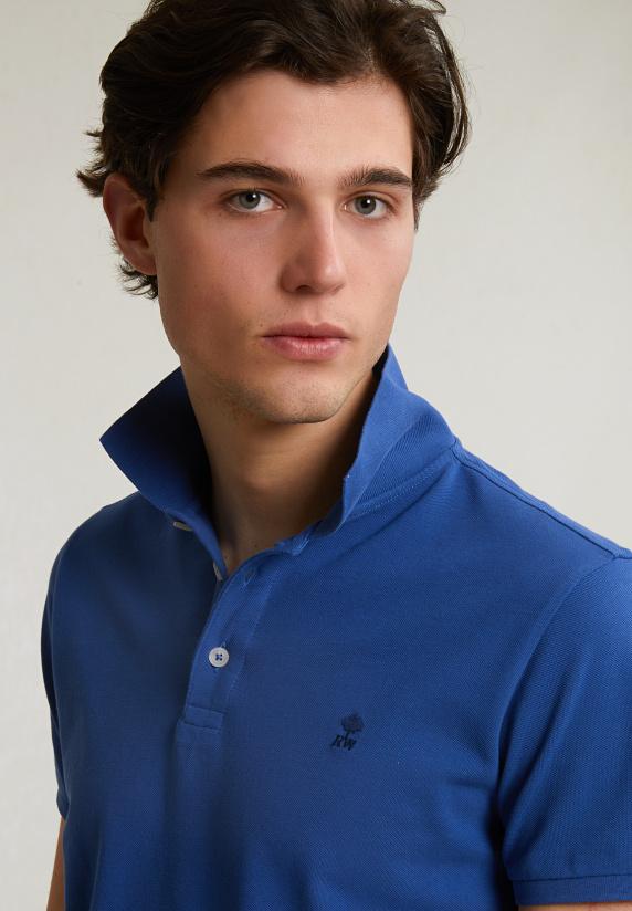 River Woods Custom Fit Basic Pima Katoen Polo Hamptons Blue