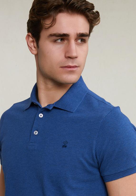 River Woods Custom Fit Basic Pima Katoen Polo Hamptons Blue Mix