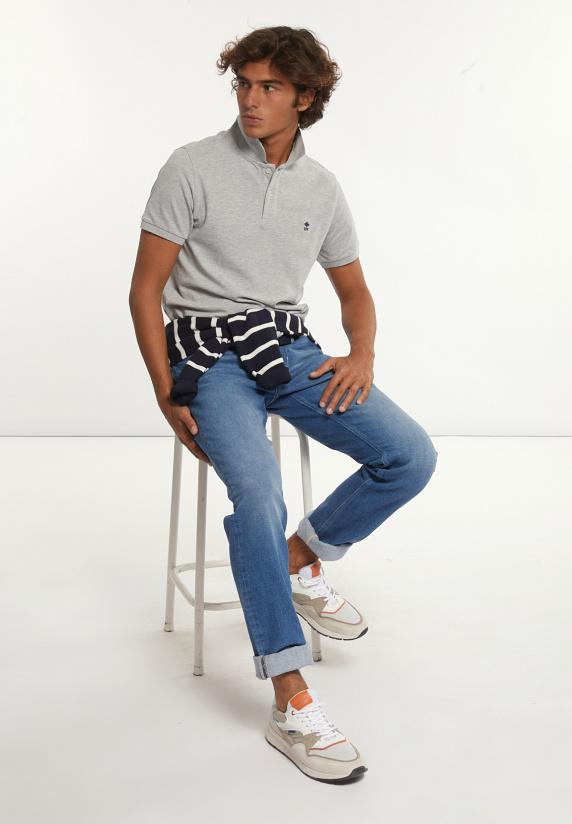 River Woods Custom Fit Basic Pima Katoen Polo Lt Grey Mix