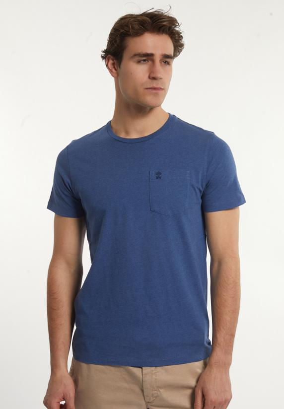 river woods Custom fit basic pima katoen T-shirt borstzak denim mix