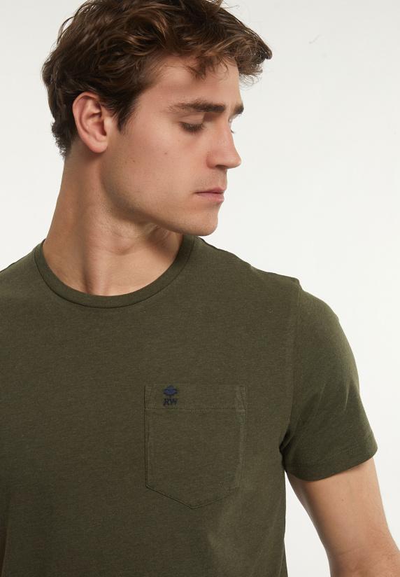 River Woods Custom Fit Basic Pima Katoen T-shirt Borstzak Forest Mix