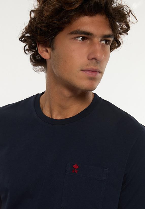 River Woods Custom Fit Basic Pima Katoen T-shirt Borstzak Navy