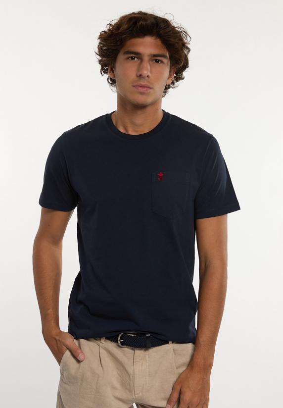 river woods Custom fit basic pima katoen T-shirt borstzak navy