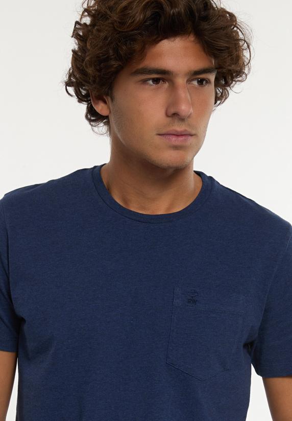 River Woods Custom Fit Basic Pima Katoen T-shirt Borstzak Night Denim Mix