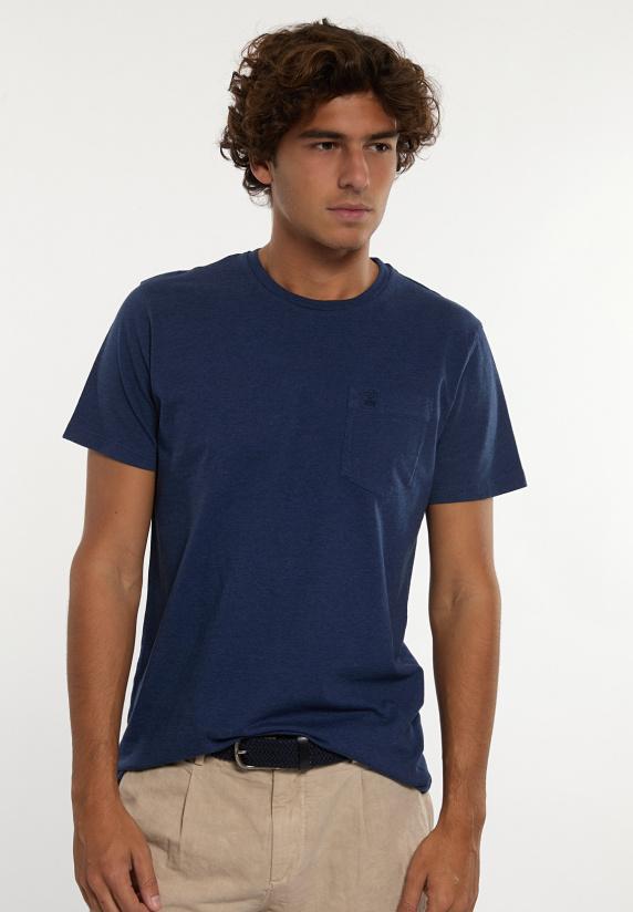 river woods Custom fit basic pima katoen T-shirt borstzak night denim mix