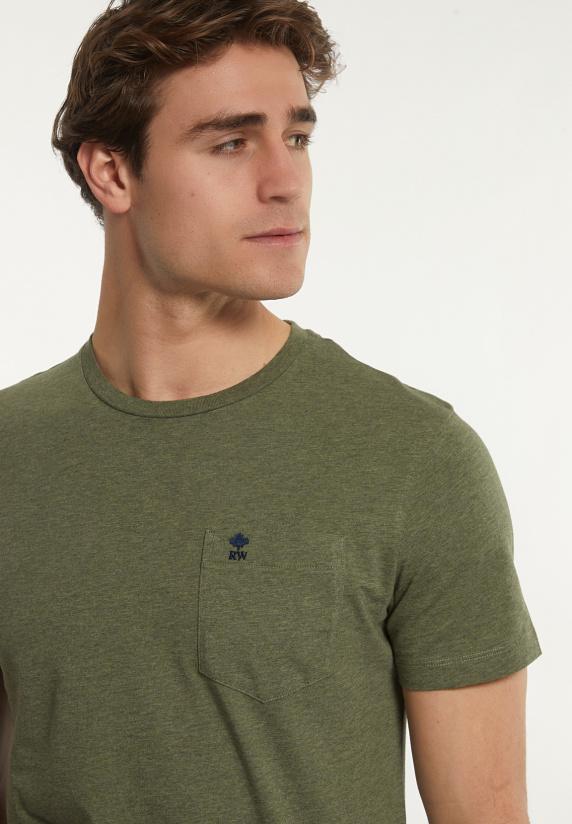 River Woods Custom Fit Basic Pima Katoen T-shirt Borstzak Olive Mix