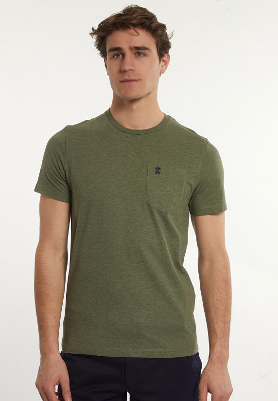 river woods Custom fit basic pima katoen T-shirt borstzak olive mix