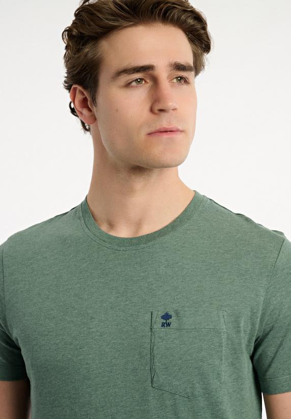 River Woods Custom Fit Basic Pima Katoen T-shirt Borstzak Opal Green Mix