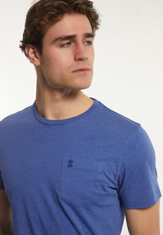 River Woods Custom Fit Basic Pima Katoen T-shirt Borstzak Perisian Blue Mix